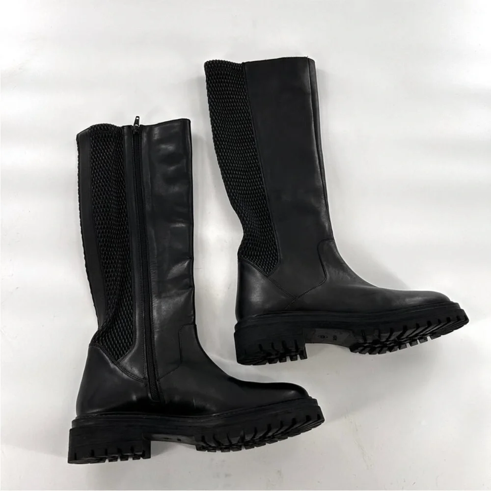 Geox Iridea Black Leather Lug Sole Boots Size 37 Women’s Designer Comfort - Picture 6 of 9